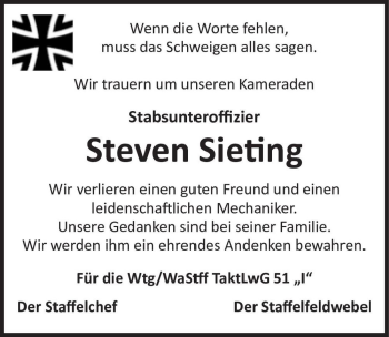 Traueranzeige von Steven Sieting  von Magdeburger Volksstimme