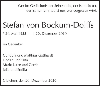 Traueranzeige von Stfan von Bockum-Dolffs  von Magdeburger Volksstimme
