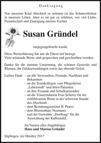 Traueranzeige von Susan Gründel  von Magdeburger Volksstimme