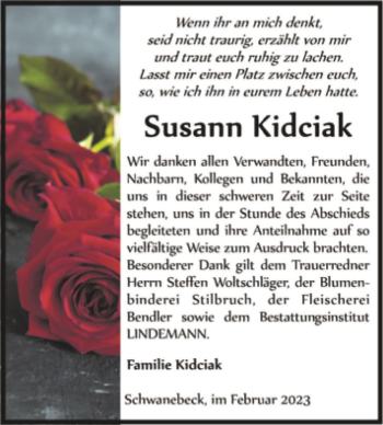 Traueranzeige von Susann Kidciak  von Magdeburger Volksstimme
