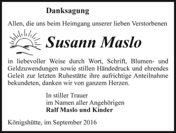 Traueranzeige von Susann Maslo  von Magdeburger Volksstimme