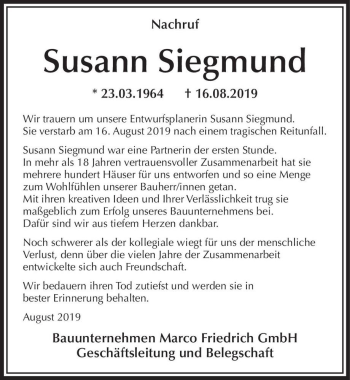 Traueranzeige von Susann Siegmund  von Magdeburger Volksstimme