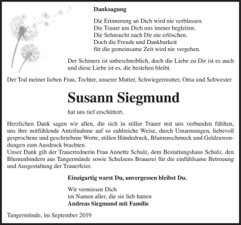 Traueranzeige von Susann Siegmund  von Magdeburger Volksstimme