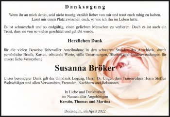 Traueranzeige von Susanna Bröker  von Magdeburger Volksstimme
