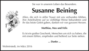 Traueranzeige von Susanne Beining  von Magdeburger Volksstimme