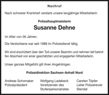 Traueranzeige von Susanne Dehne  von Magdeburger Volksstimme