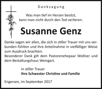 Traueranzeige von Susanne Genz  von Magdeburger Volksstimme