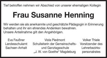 Traueranzeige von Susanne Henning  von Magdeburger Volksstimme