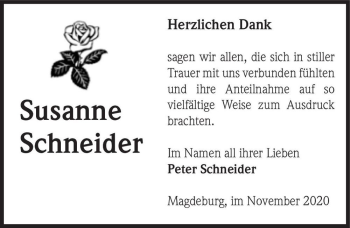 Traueranzeige von Susanne Schneider  von Magdeburger Volksstimme