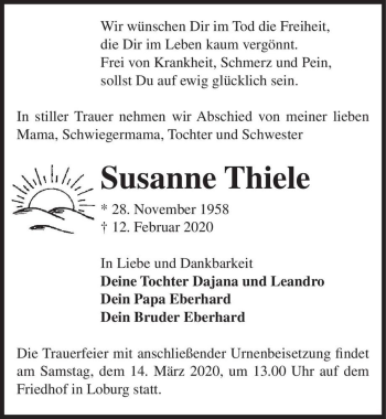 Traueranzeige von Susanne Thiele  von Magdeburger Volksstimme