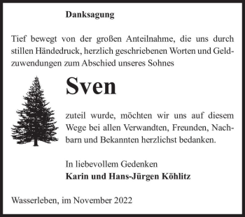 Traueranzeige von Sven  von Magdeburger Volksstimme