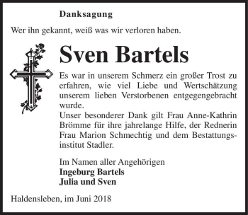 Traueranzeige von Sven Bartels  von Magdeburger Volksstimme