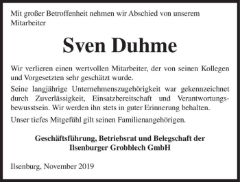 Traueranzeige von Sven Duhme  von Magdeburger Volksstimme