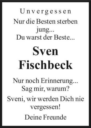 Traueranzeige von Sven Fischbeck  von Magdeburger Volksstimme
