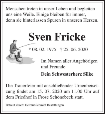 Traueranzeige von Sven Fricke  von Magdeburger Volksstimme