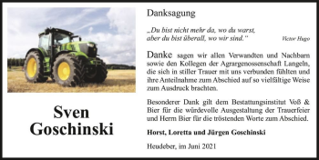 Traueranzeige von Sven Goschinski  von Magdeburger Volksstimme