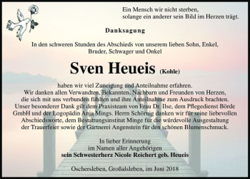 Traueranzeige von Sven Heueis (Kohle)  von Magdeburger Volksstimme