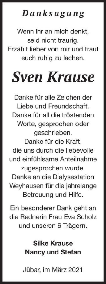 Traueranzeige von Sven Krause  von Magdeburger Volksstimme