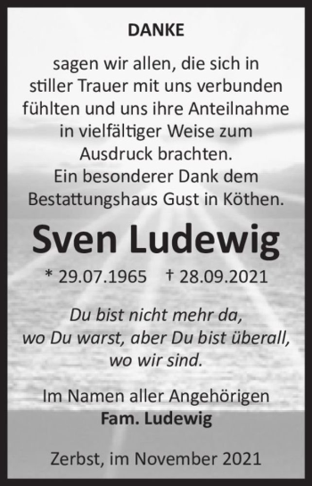 Traueranzeige von Sven Ludewig  von Magdeburger Volksstimme
