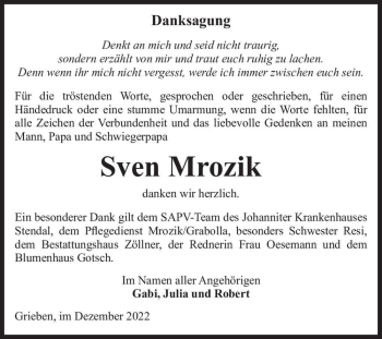 Traueranzeige von Sven Mrozik  von Magdeburger Volksstimme
