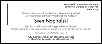 Traueranzeige von Sven Napiralski  von Magdeburger Volksstimme