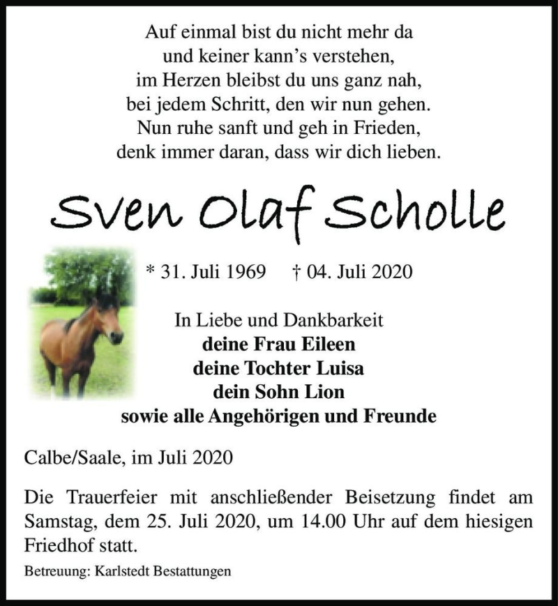  Traueranzeige für Sven Olaf Scholle  vom 18.07.2020 aus Magdeburger Volksstimme