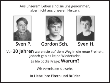 Traueranzeige von Sven P., Gorden Sch., Sven H.  von Magdeburger Volksstimme