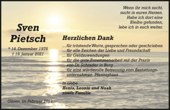 Traueranzeige von Sven Pietsch  von Magdeburger Volksstimme