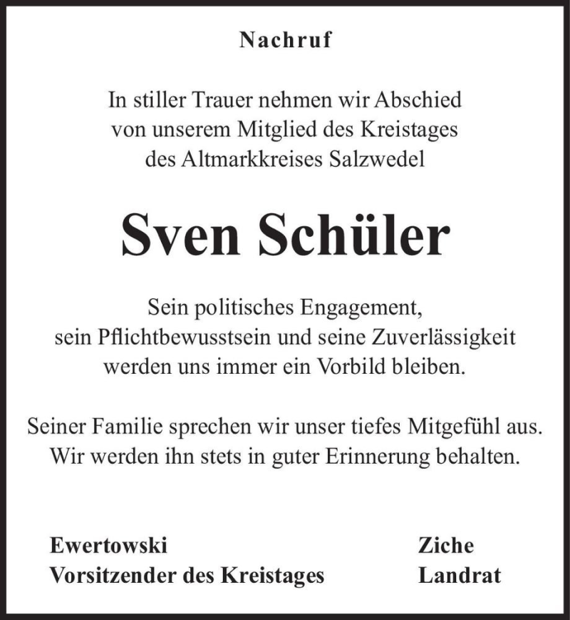  Traueranzeige für Sven Schüler  vom 28.04.2021 aus Magdeburger Volksstimme