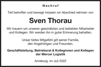 Traueranzeige von Sven Thorau  von Magdeburger Volksstimme