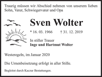 Traueranzeige von Sven Wolter  von Magdeburger Volksstimme