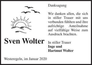 Traueranzeige von Sven Wolter  von Magdeburger Volksstimme