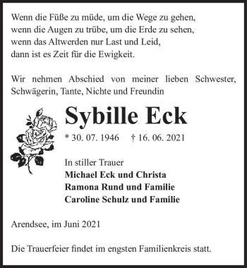 Traueranzeige von Sybille Eck  von Magdeburger Volksstimme