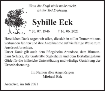 Traueranzeige von Sybille Eck  von Magdeburger Volksstimme