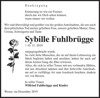 Traueranzeige von Sybille Fuhlbrügge  von Magdeburger Volksstimme
