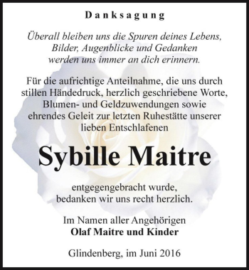 Traueranzeige von Sybille Maitre  von Magdeburger Volksstimme