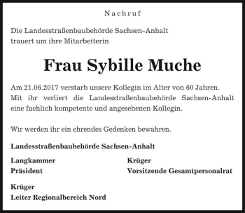 Traueranzeige von Sybille Muche  von Magdeburger Volksstimme