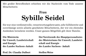 Traueranzeige von Sybille Seidel  von Magdeburger Volksstimme