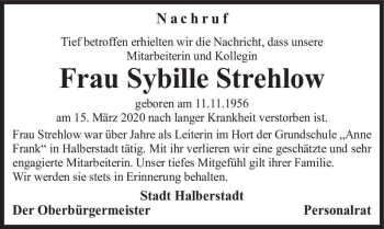 Traueranzeige von Sybille Strehlow  von Magdeburger Volksstimme