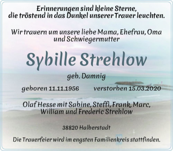 Traueranzeige von Sybille Strehlow (geb. Damnig)  von Magdeburger Volksstimme