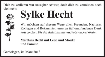 Traueranzeige von Sylke Hecht  von Magdeburger Volksstimme