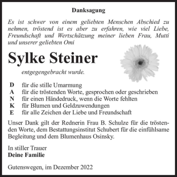 Traueranzeige von Sylke Steiner  von Magdeburger Volksstimme