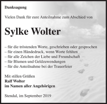Traueranzeige von Sylke Wolter  von Magdeburger Volksstimme