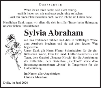 Traueranzeige von Sylvia Abraham  von Magdeburger Volksstimme