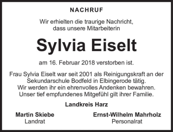 Traueranzeige von Sylvia Eiselt  von Magdeburger Volksstimme