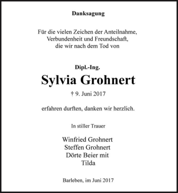 Traueranzeige von Sylvia Grohnert  von Magdeburger Volksstimme