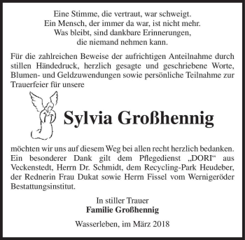 Traueranzeige von Sylvia Großhennig  von Magdeburger Volksstimme