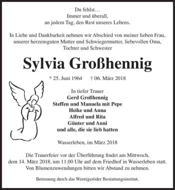 Traueranzeige von Sylvia Großhennig  von Magdeburger Volksstimme