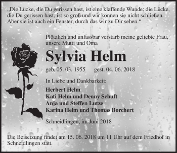 Traueranzeige von Sylvia Helm  von Magdeburger Volksstimme