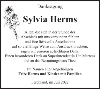 Traueranzeige von Sylvia Herms  von Magdeburger Volksstimme